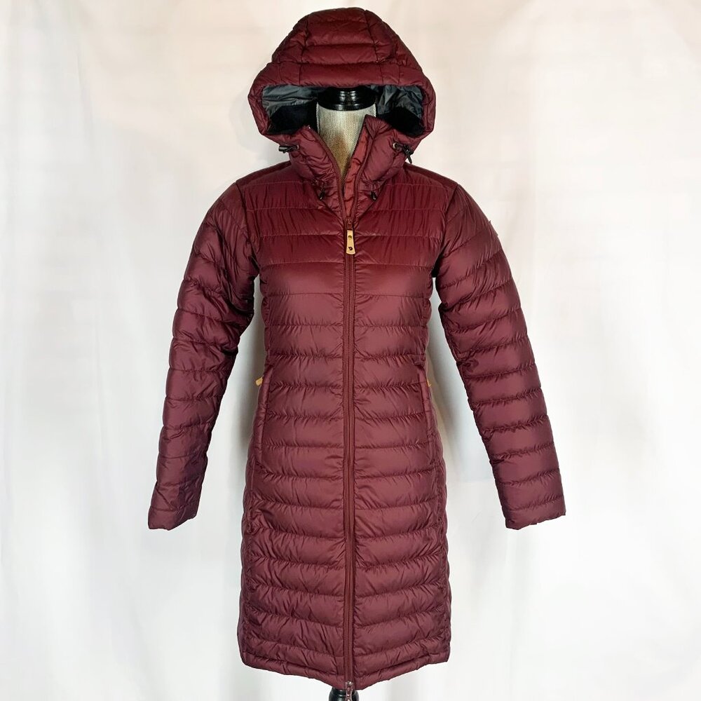 Women's Long Hooded Puffer Coat - Burgundy